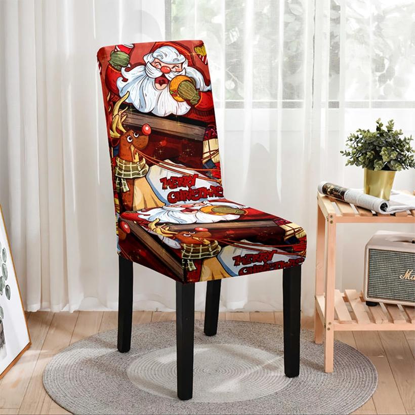 Protiskluzové Elastické Potahy na Jídelní Židle Trendy Roztomilé Potahy na Židle Santa Sněhulák Vánoční Atmosféra Dekorace