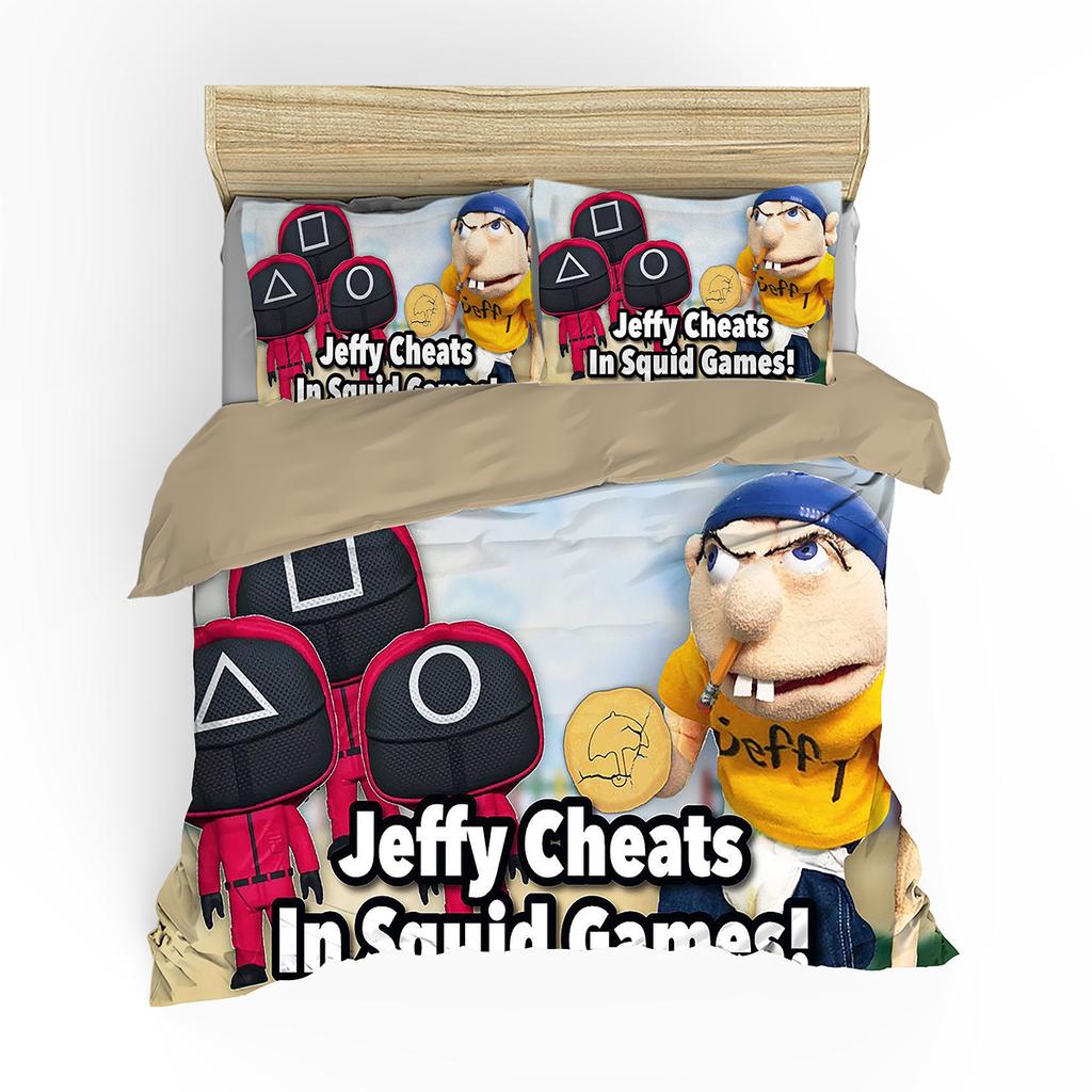 Indecor Cartoon Jeffy 3D Printed Duvet Case Pillowcase Bedding Set Twin Full Queen King Size For Kids Bedroom