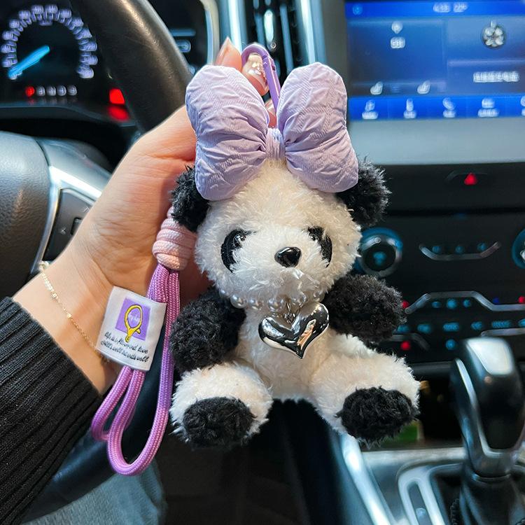 Plush Panda Doll Keychain Exaggerated Big Bow Cute Doll Cartoon Gift Keychain Bag Pendant