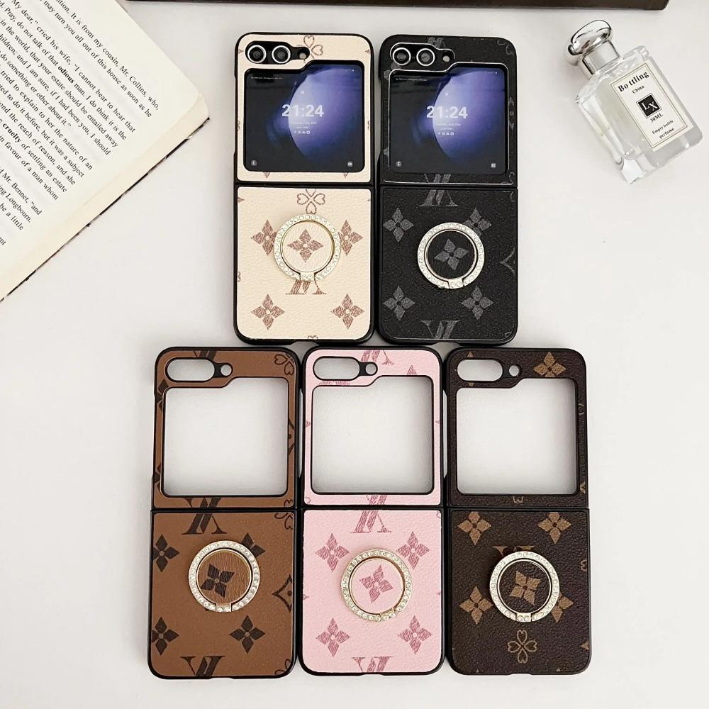 Capa de Celular de Luxo Business Sle Padrão Retrô V Duplo para Samsung Galaxy Z Flip 7 6 5 4 3 Bla Pulseira de Corrente Mulheres Capa Protetora