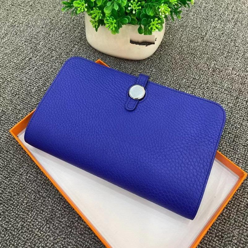 New Fashion Top Layer Cowhide Lychee Pattern Wallet Women's Long Style Handbag Leather Passport Clip Women's Bag