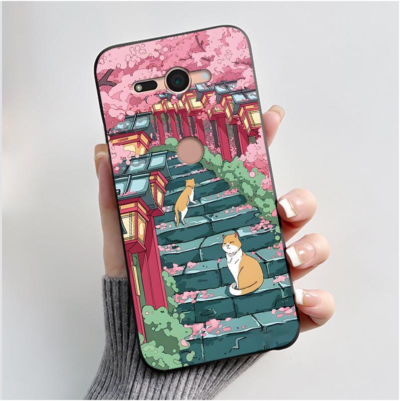 Per Sony Xperia XZ2 Compact H8324 H8314 Custodia Estetica Moda Gatto Carino Cartone Animato Antiurto Nero Silicone Morbido Sottile Cover Posteriore