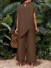 Women's Casual Asymmetrical Hem Two-Piece Set: Solid Color Top and Pants