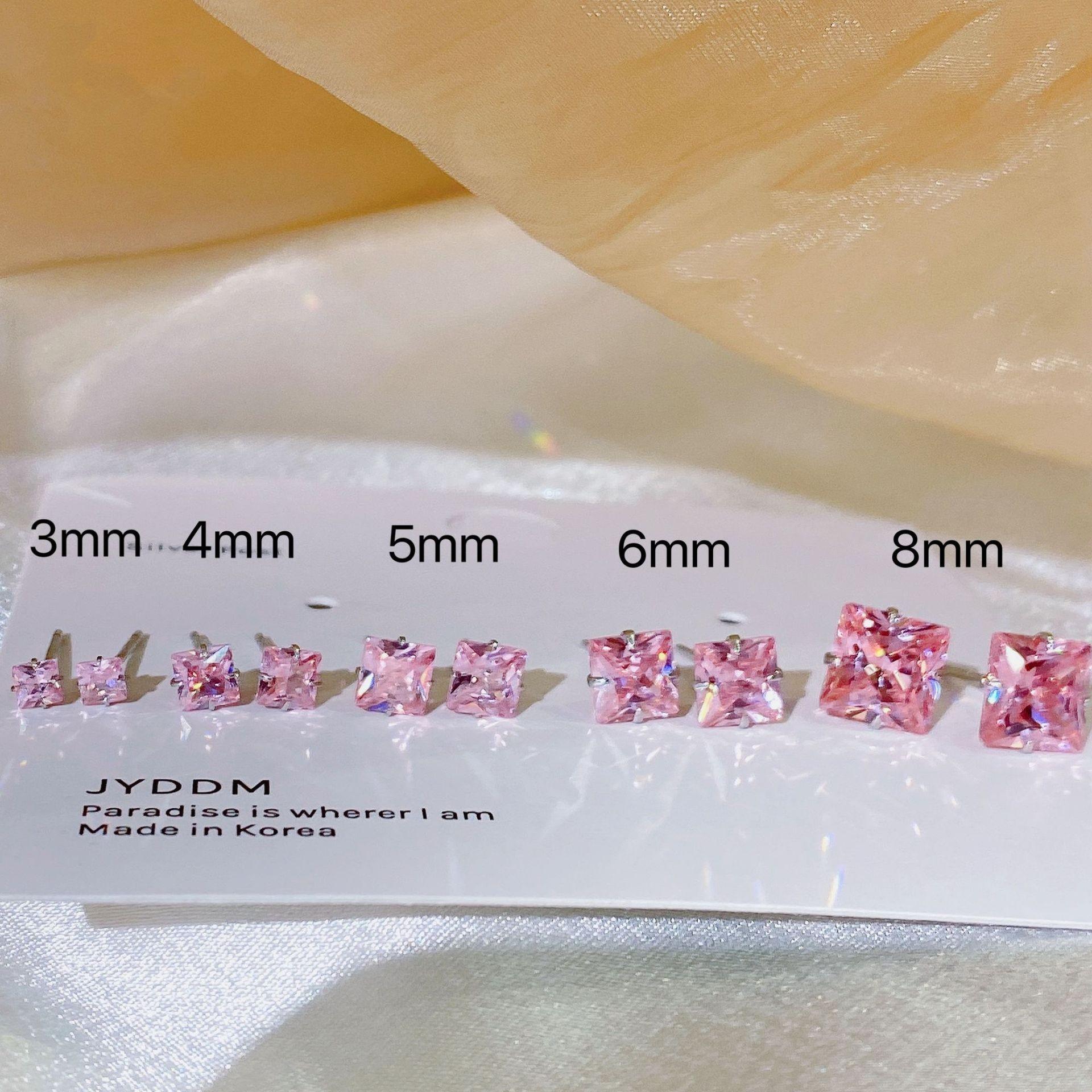 Beixi S925 Sterling Silver Princess Square Pink Zirconia Stud Earrings