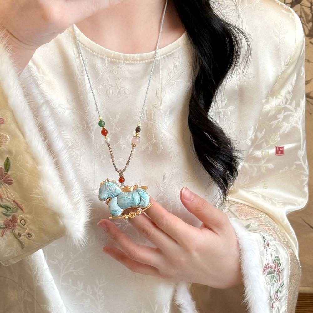 Ancient Style New Chinese Style Necklace Hanging Rope Beads Horse Pendant Women