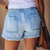 Leee Womens Pocket Jeans Denim Pants Female Tassel Bandage Bottom Casual Shorts