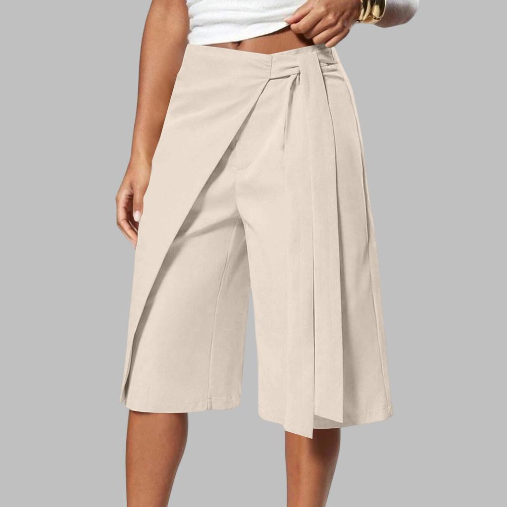 Gonna-pantalone a portafoglio con cintura in ecopelle larga da donna per abbigliamento business casual
