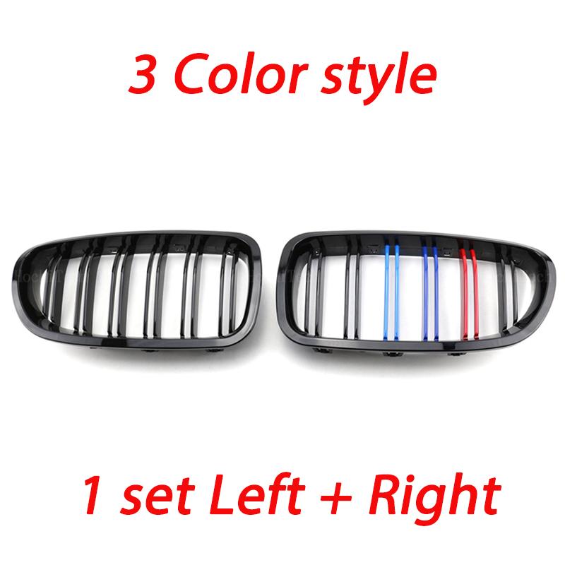 2Pcs Car Style Gloss Black Front Kidney Double Slat Grill Grille for BMW 5 Series F10 F11 F18 2010-2017 Dual Line Racing Grilles