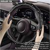 Diamond Soft Leather Bling Steering Wheel Cover, Universal Car Steering Wheel Protector with Crystal Rhinestones, 15 Inch Anti-Slip Interior