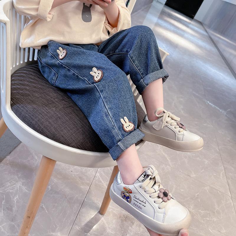 Girls' Jeans New Cartoon Pants Mid Size Children's Boutique Fashionable and Loose Casual Pants
