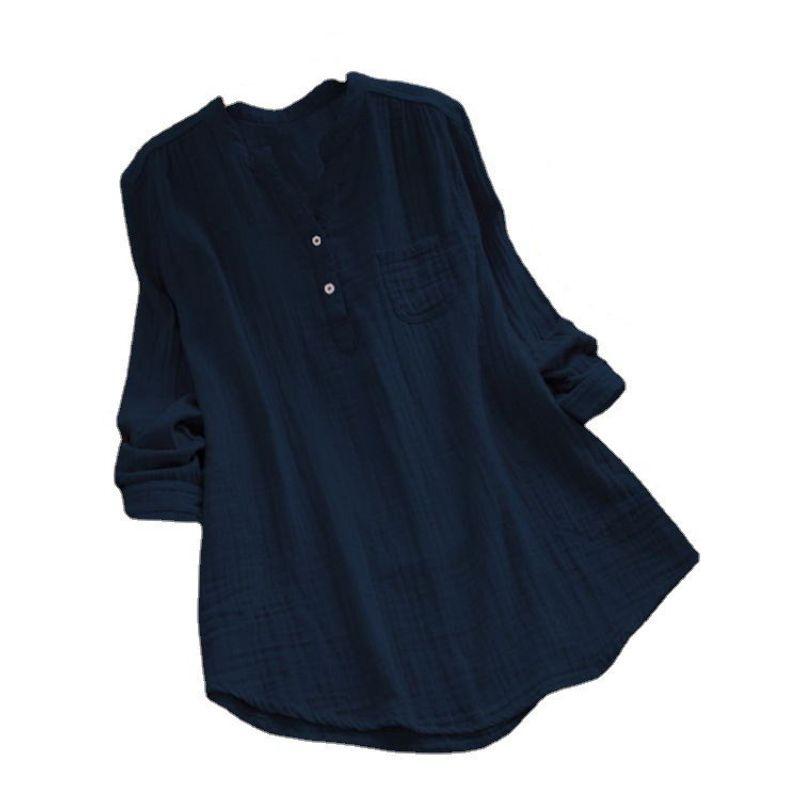 Solid-Color Loose Long-Sleeve Shirt Top Pure Color Loose Long Sleeve Shirt Top