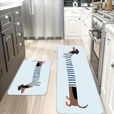 1Pcs Sausage Dog Pattern Floor Mat Modern Kitchen Polyester Rug Non-Slip Colorful Indoor Carpet, For Home Bathroom Bedroom Living Room Decor