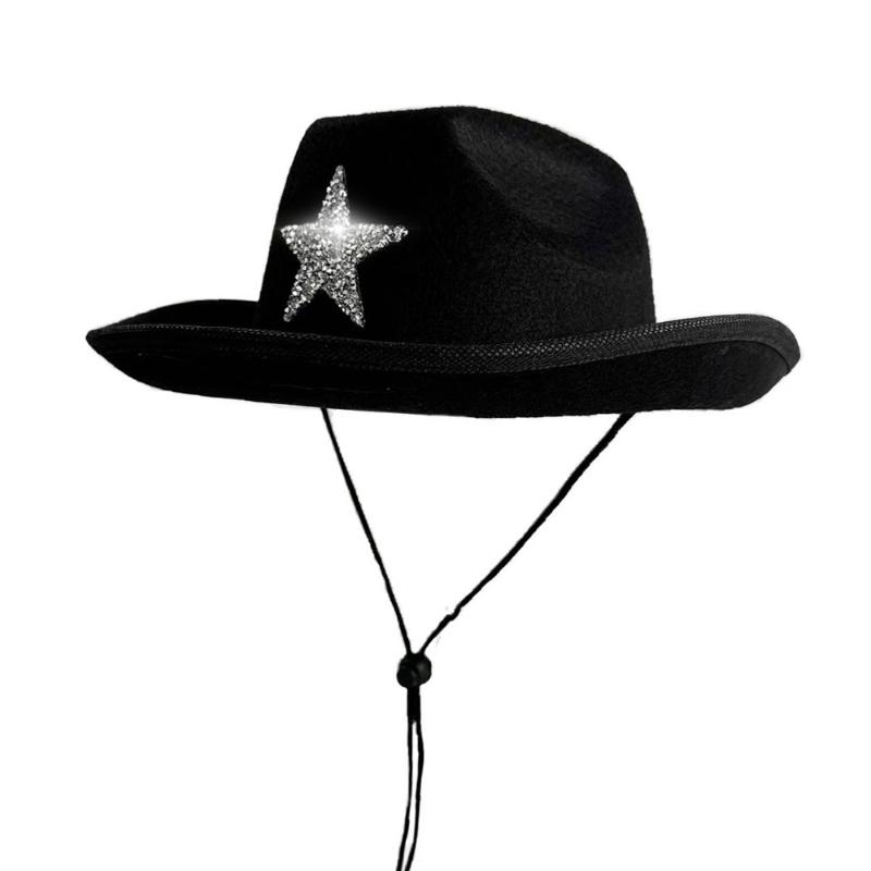 Kid'S Western Hat Festive Rhinestone Pentagram Cowboy Hat Children'S Cowboy Hat For Dress-Up Party Festival Western Themed
