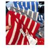 Handmade Red Striped Wool Shawl with Removable Pompon - Cozy & Versatile Christmas Scarf