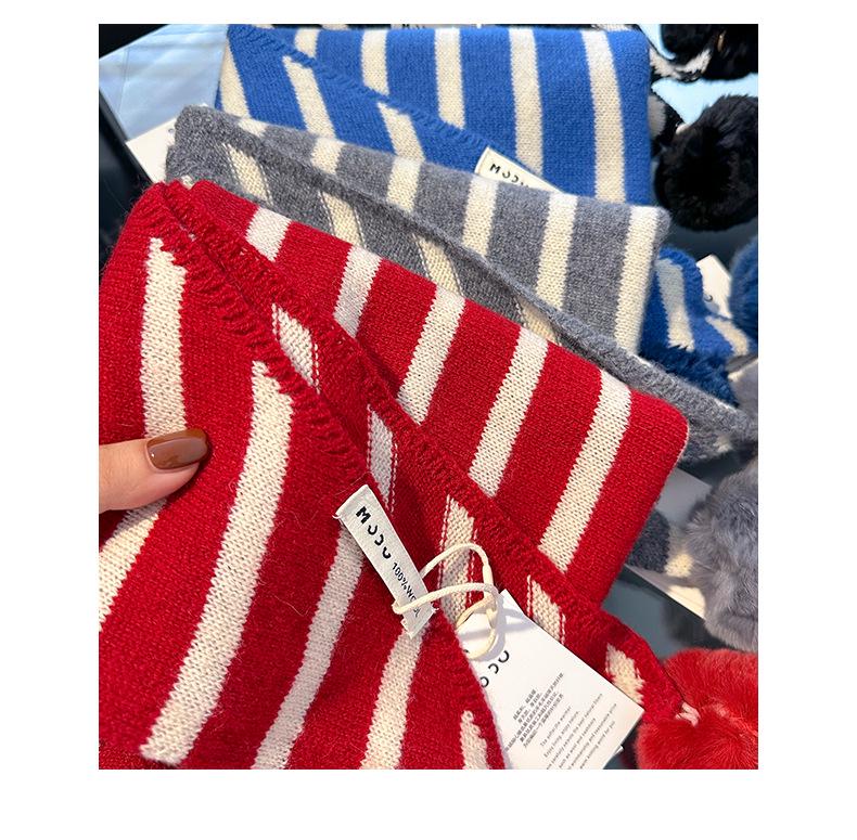 Handmade Red Striped Wool Shawl with Removable Pompon - Cozy & Versatile Christmas Scarf