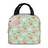 White Chickens And Floral Pattern Insulated Lunch Bag for Women Kids Leakproof Food Boxes Thermal Lunch Box Tote