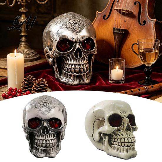 Interactive Haunted House Items Resin Skull Figurine Realistic Human Head Model Spooky Halloween Durable Material Statue for Indoor Fireplace