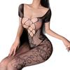 Allure Bodysuit Set: Fishnet Stockings & Open Crotch, Versatile Uniform Style for Mature Women, Plus Size, Black