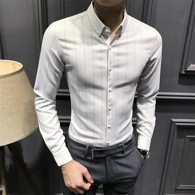 Business Casual Gestreifte Slim Fit Hemden Frühling Herbst Umlegekragen Herrenbekleidung Langarm Koreanischer Chic Einreiher Hemden