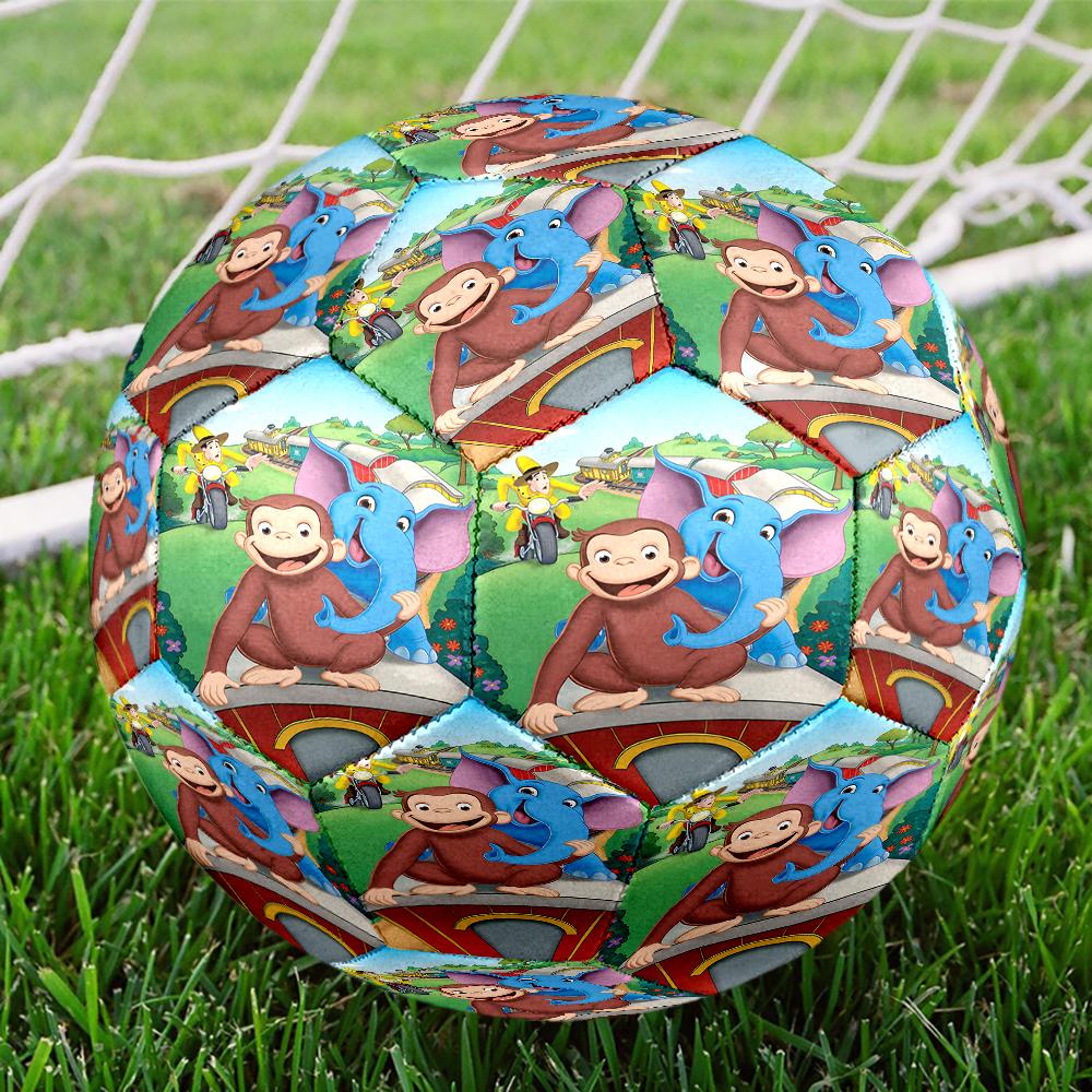 Curious George And Elephant Adventure Size 5 Soccer Ball,Indoor/Outdoor Suitable for Training Matches Tournaments Practice Games Perfect Gift for Fan