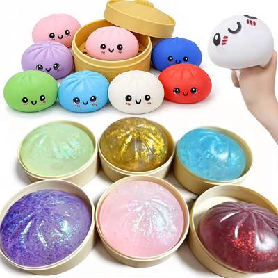 2 Styles Glitter Dumpling Glitter Dumpling Squishy with Box Dumplings Sensory Squeeze Toy for Stress Relief