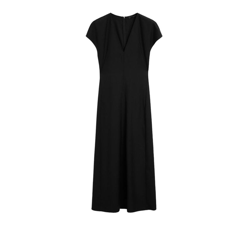 

MD Autumn New Women clothes French style Fleece Blended High-Grade Temperament Slim fit V-neck Long Dress 6694504 Black L