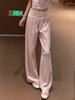 Pink fitness yoga pants women's summer folding waist drape casual loose wide-leg pants nude cloud sweatpants