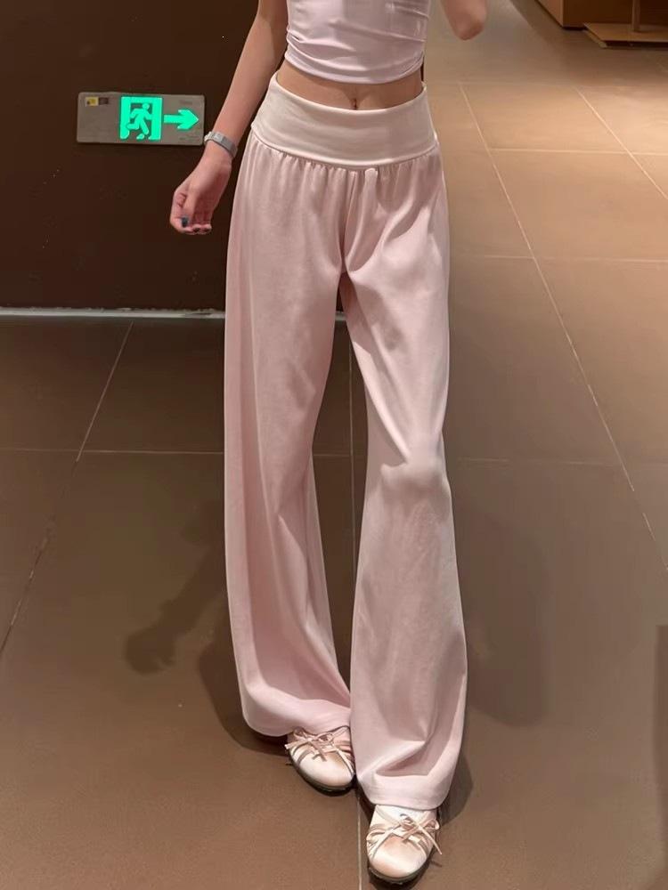 Pink fitness yoga pants women's summer folding waist drape casual loose wide-leg pants nude cloud sweatpants