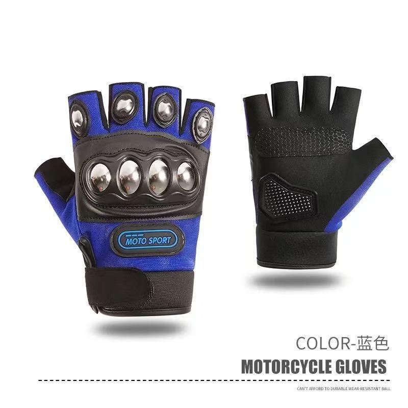 Mens Half-Finger Motorcycle Mountain Bike Riding Gloves With Stainless Steel Armor Anti-Slip PU Leather Use