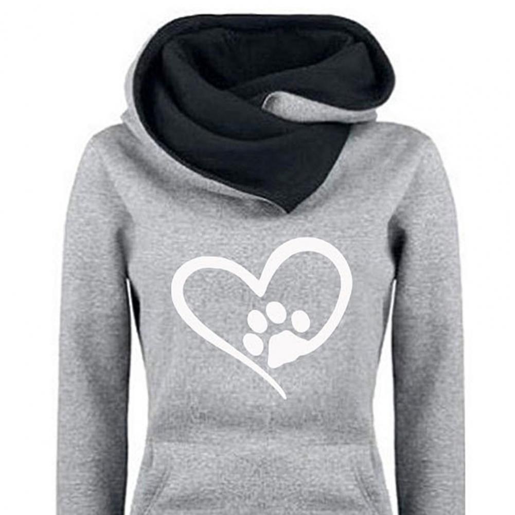 2Pcs/Set Women Autumn Winter Heart Print Sport Outfit Hooded Long Sleeve Front Pocket Sweatshirt Tops Elastic Waist Jogger Pants