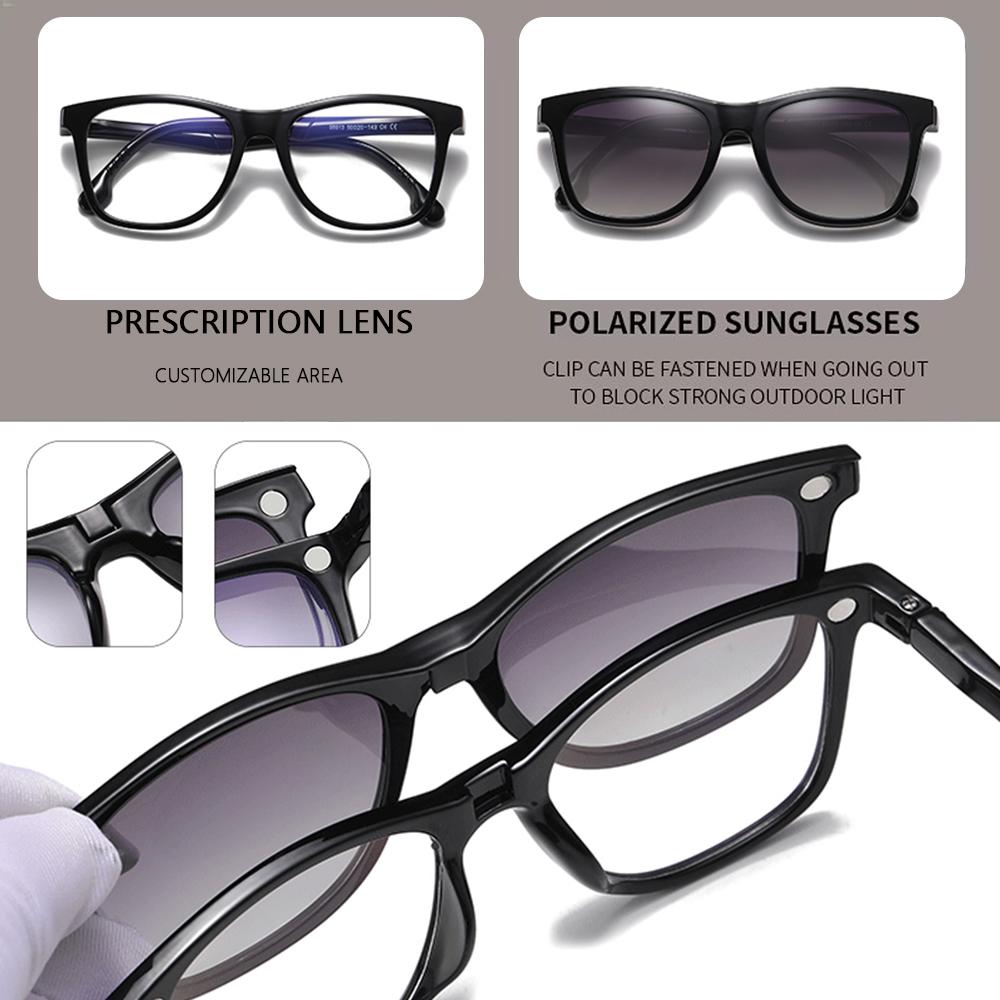 Square Magnetic Clip-on Sun Lenses for Men Prescription Custom Spectacles Frames Women Aspherical Blue Light Blocking