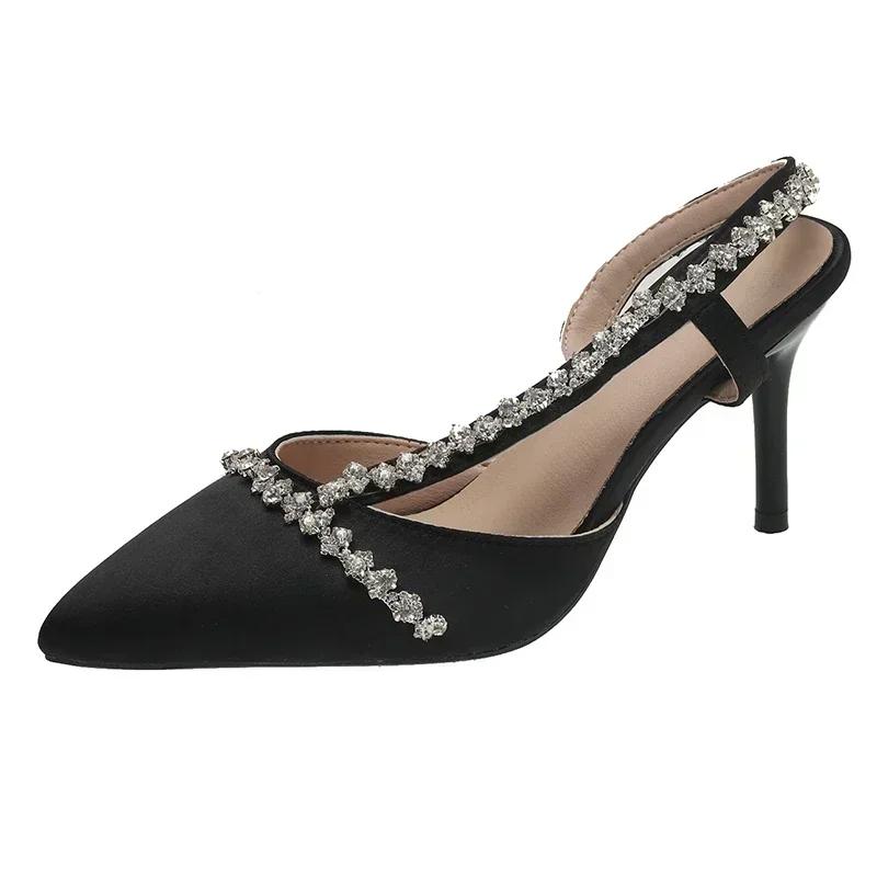 

Туфли с острым носком Женские 2024 Лето На среднем каблуке Жемчужные На высоком каблуке На толстом каблуке Женские сандалии Клинья Обувь для женщин шлепанцы 39 чёрный