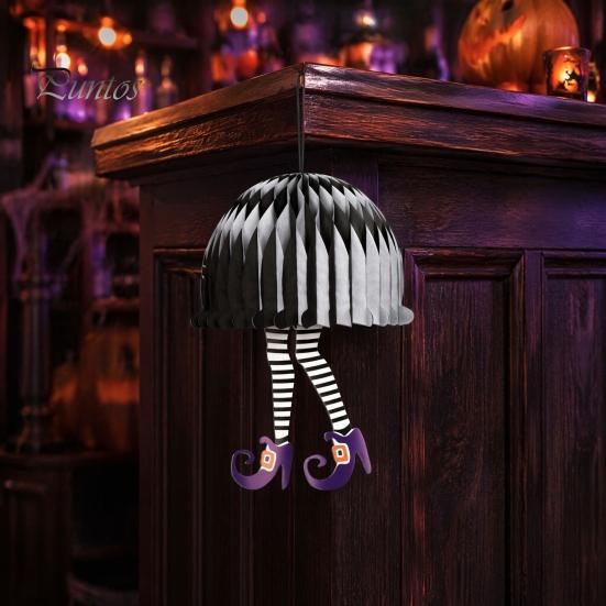 Halloween Festival Decor Honeycomb Witch Leg Ornament, Foldable Paper Indoor Party Props Hanging Decoration for Party, Holiday Home Outdoor
