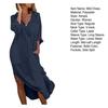 Summer Beach Dress Women Loose Fit V Neck Lapel Midi Dress Solid Color with Pockets Side Split Thin Holiday Shirt Dress