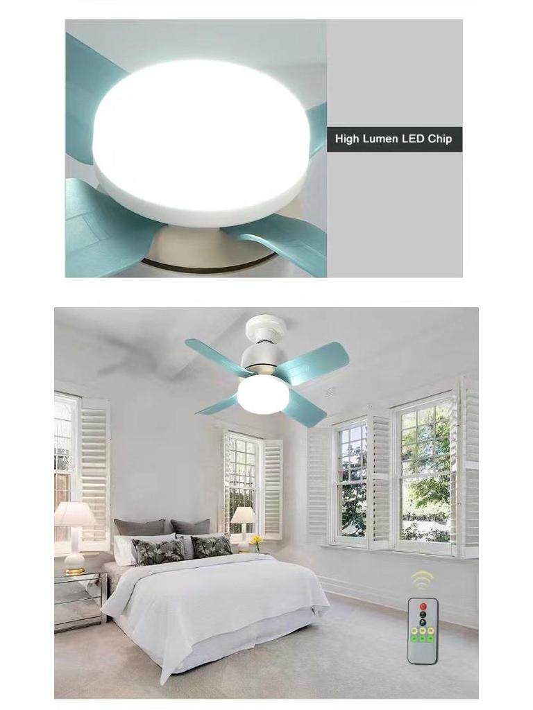 Mini E27 Screw Fan Light with Remote - Silent for Living, Dining, and Bedroom