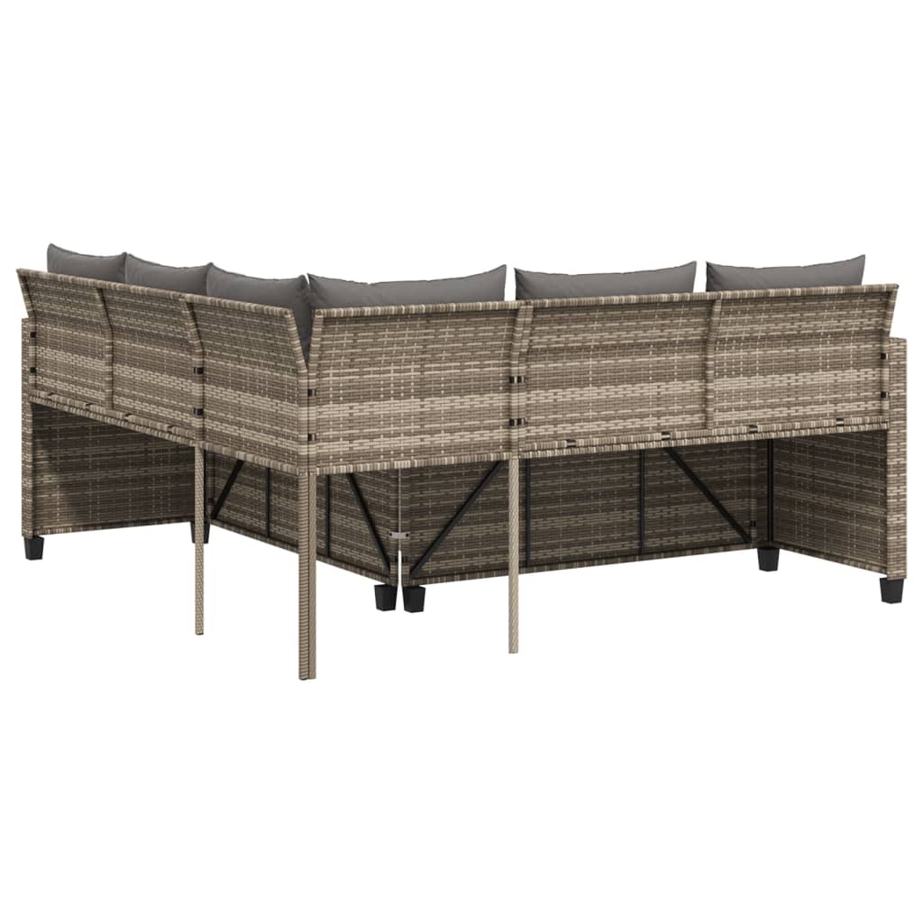 L shaped garden sofa set with table and cushions gray poly rattan