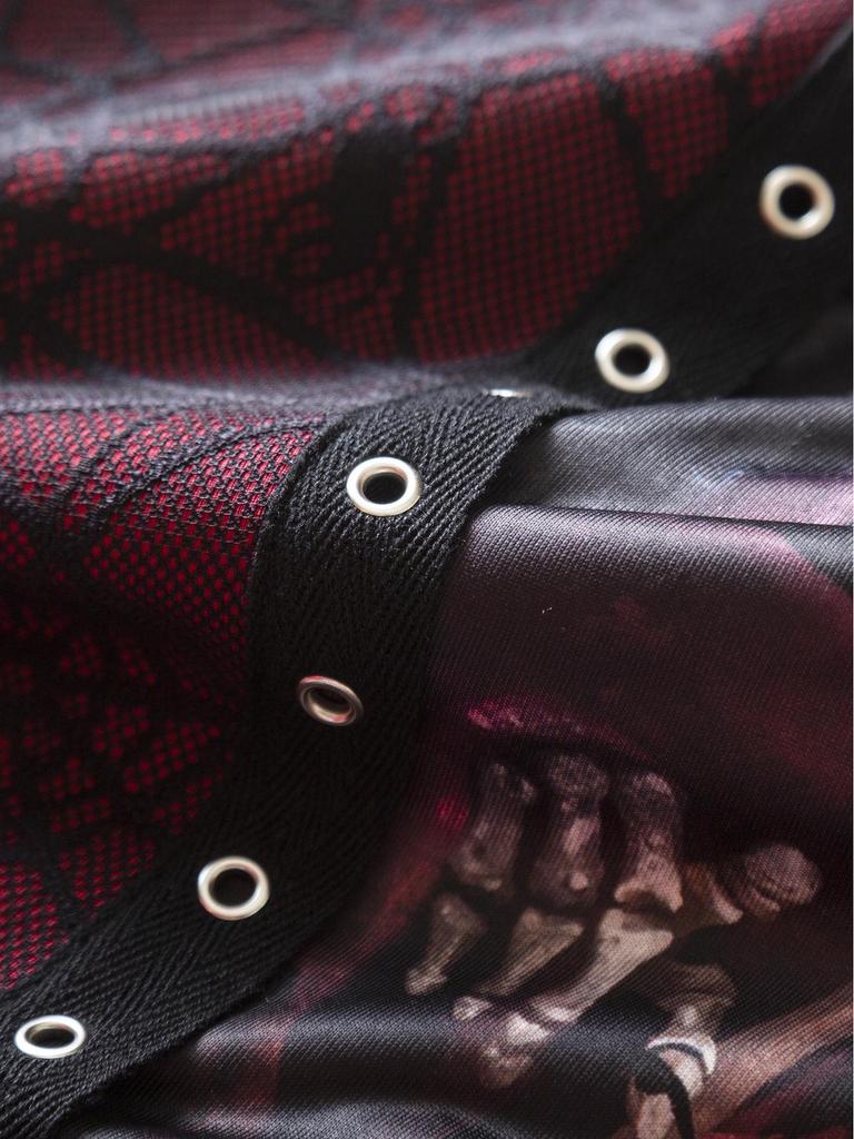 Tmavá gotická potisk Bůh smrti Krajková patchworková tílka - Rychlé doručení Hot Girl Crop Top