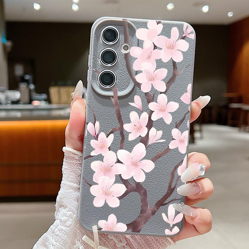 Hand-drawn Style Sakura Case For Samsung Galaxy A57 A37 A17 A56 A36 A26 A16 A55 A35 A25 A15 A54 5G S21 FE S22 S23 S24 Plus S25 Edge S26 Ultra