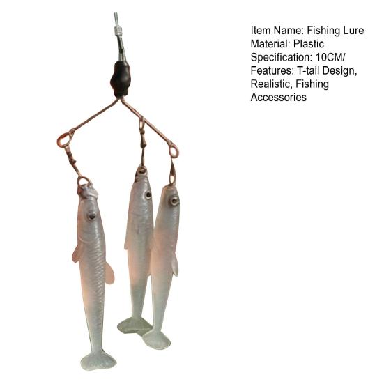 3Pcs 10CM T-Tail Fishing Lure Realistic Lightweight Soft Plastic Bionic Artificial Swimbait Freshwater Saltwater Trout Bass Fishing Accessories