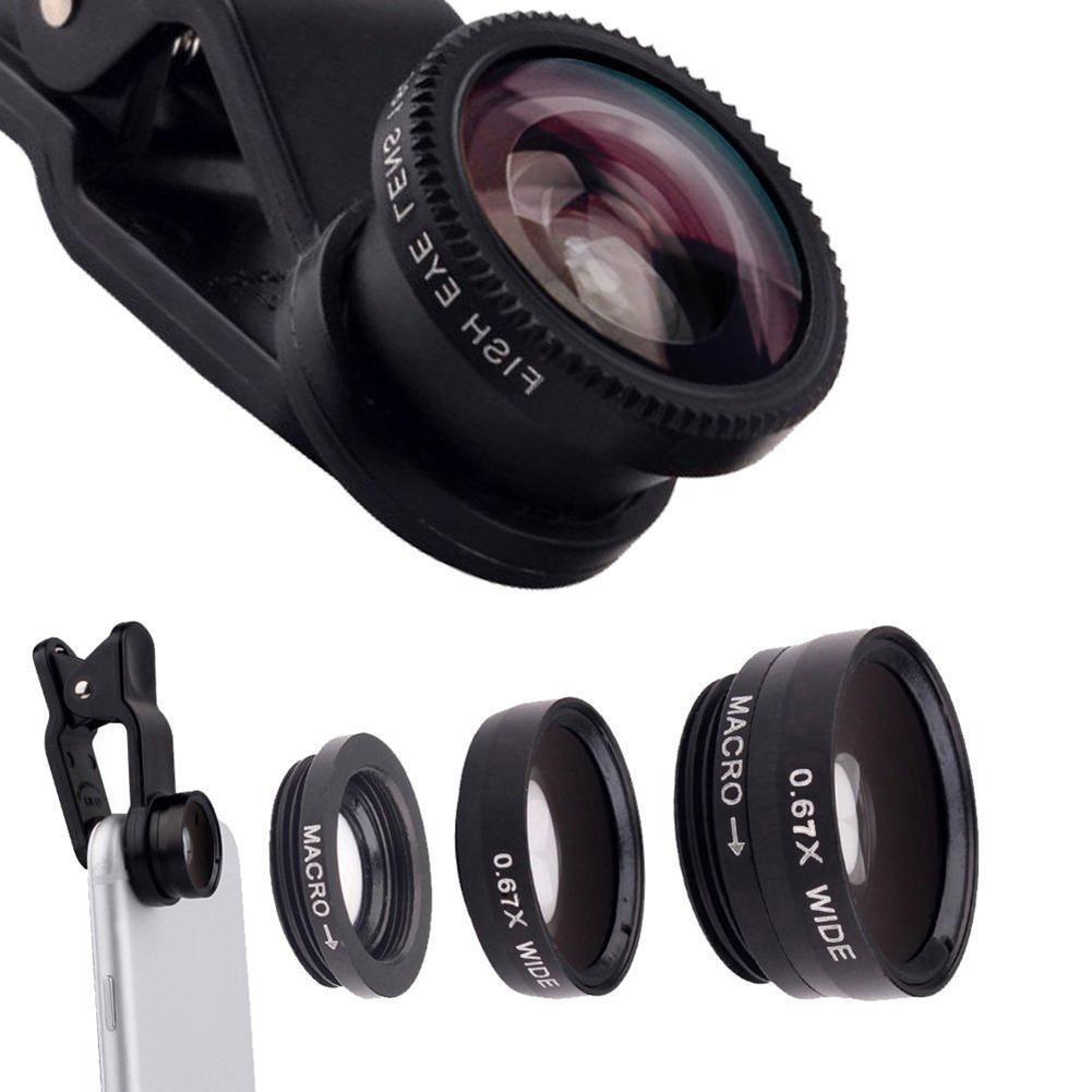 Buy Black 3in1 Fish Eye+Macro+Wide Angle Clip On Camera Lens Kit For