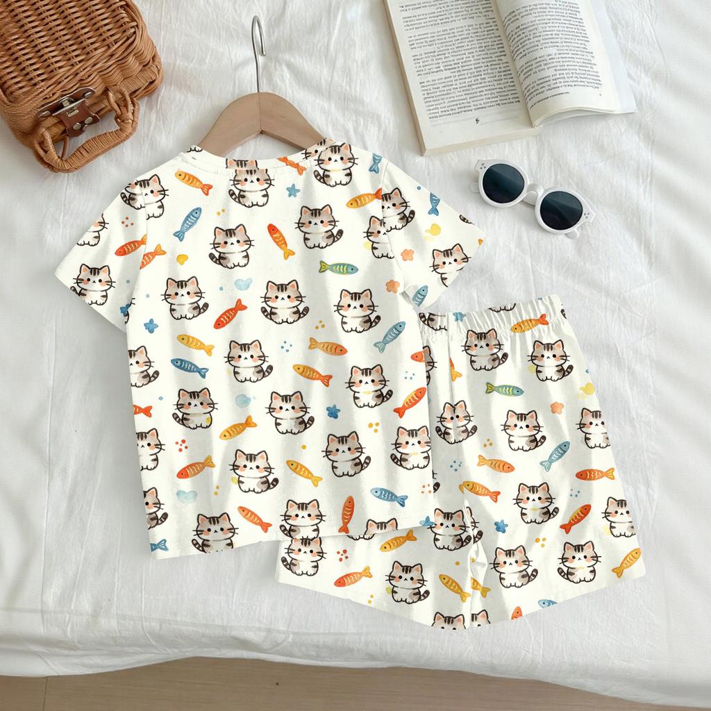 Kids Casual Short Sleeve Top and Shorts Set Animal Print Lightweight Breathable Summer Outfit for Boys and Girls Soft Fabric
