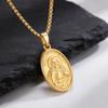 Vnox Double Side Virgin Mary Pendant Necklace, Gold Color Stainless Steel Box Chain, Trendy Religious Jewelry Gift for Women Men
