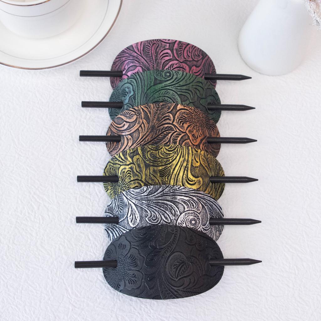Damen Haarspange mit Stab Kunstleder Haarspange Stab Haarschmuck Oval Form Haarnadeln Pferdeschwanzhalter Haaraccessoires