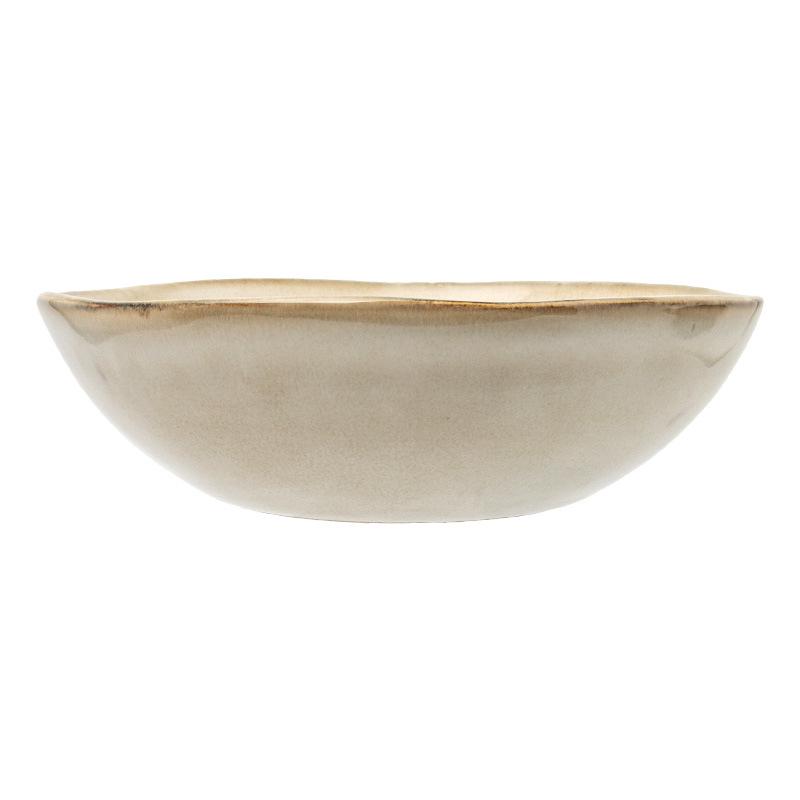 Japanese Retro Ceramic Open Bowl – Glossy Vegetable, Salad & Soup Bowl, Simple Large Tableware