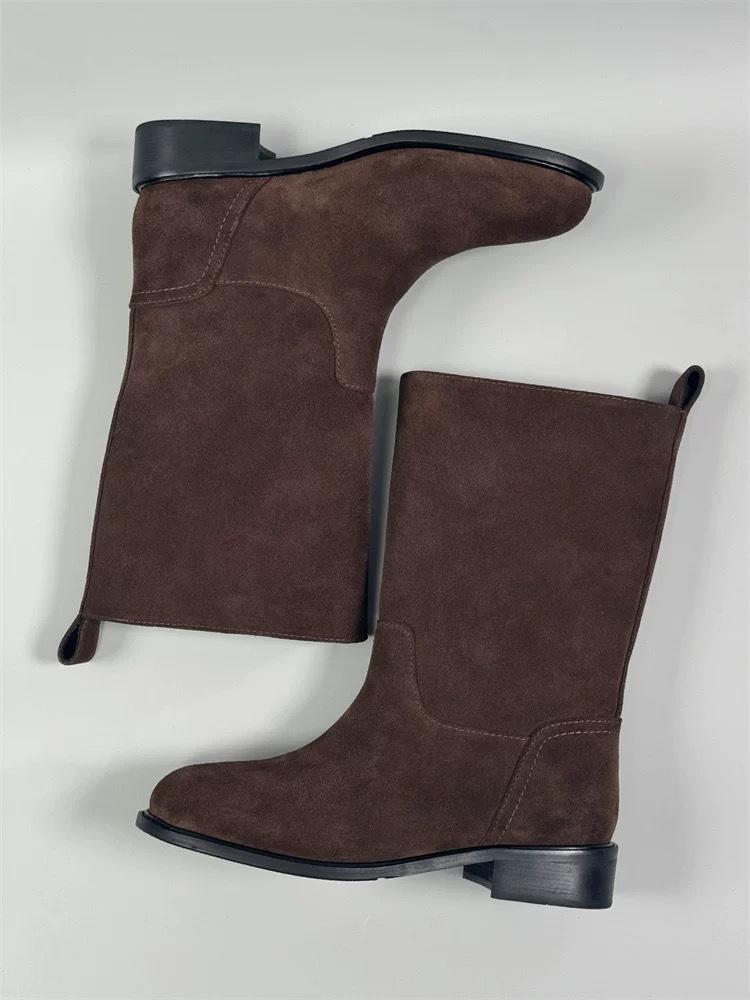 

Корейская ниша HOWUS сапоги замшевая лицевая сторона полусапоги женские зимние бархатные круглый носок прямые сапоги-рыцари ковбойские сапоги 40