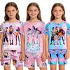 Zomer Kinder Pyjamaset Kpop Demon Hunters Bedrukt Kinder O-hals Korte Mouw Tops Shorts 2 Stuks Zomer Meisjes Casual T-shirt Sets
