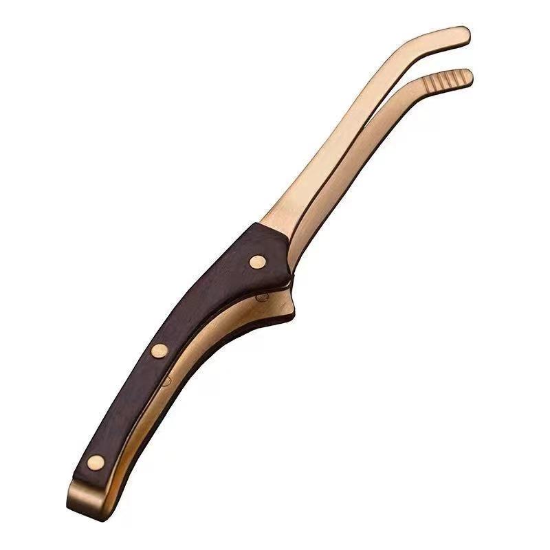 Pure Copper Tea Tongs Set: Brass Tweezers for Gongfu Ceremony, Non-slip Cup Holder, Gift Box Included