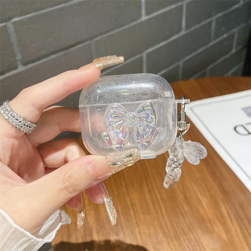 Glitter Bow for AirPods 1 Generation Protective Cover Second Generation 1 Generation Pro1 Apple Bluetooth Headset Transparent Case