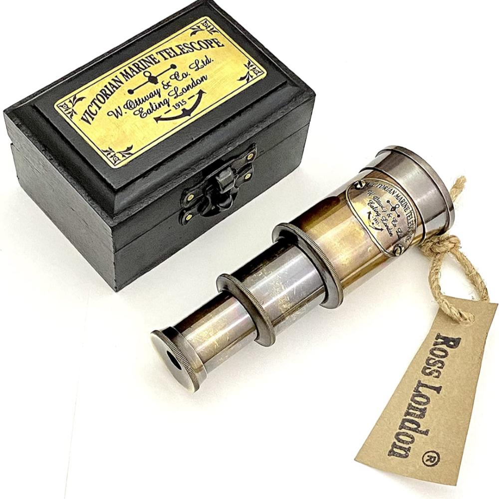 Brass Pocket Telescope - 15 Cm Antique Style Nautical Telescope with Wooden Box - Mini Victorian Hunter Steampunk Gift