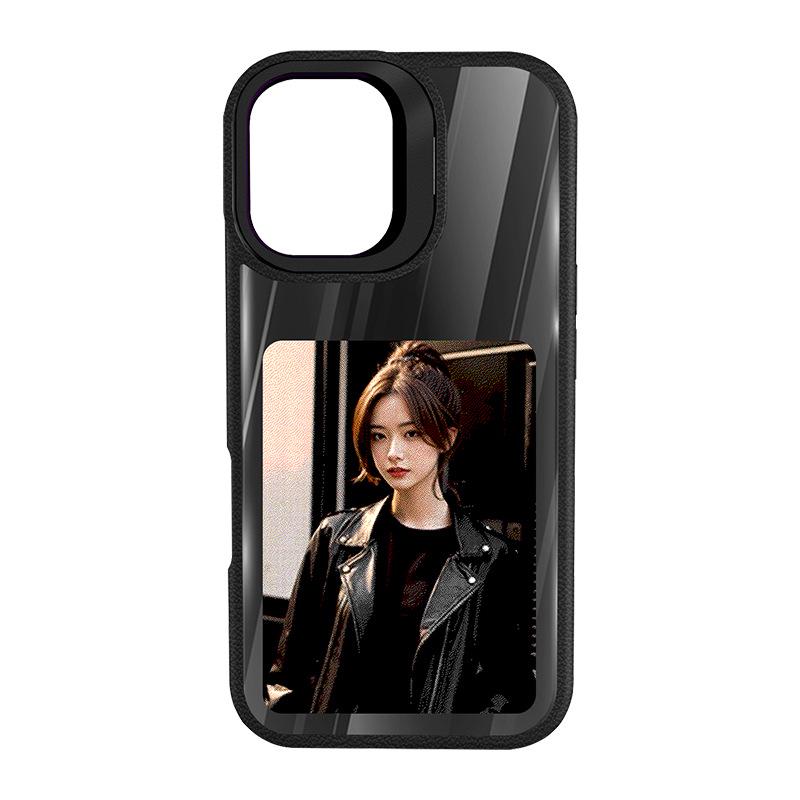 

E-ink Screen Phone Case with Stand for iPhone 17, Leather Texture, DIY Colors, NFC Casting, Drop Protection iPhone 13 Pro чёрный